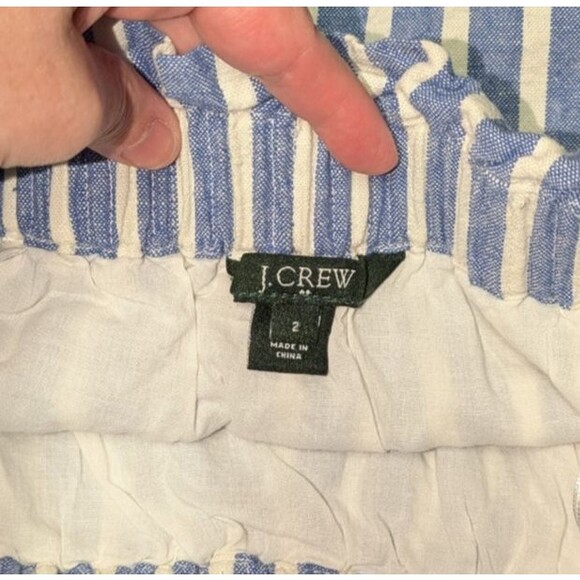 J. Crew Skirt 2 Women's Blue White Striped Linen Cotton Sidewalk Mini Pockets - Picture 5 of 6